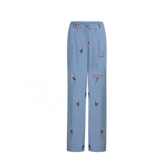 Coster Copenhagen - Wide pants m. denim flower print fra Coster Copenhagen