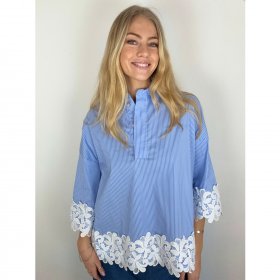 Continue - Klara stripe embrodery bluse fra Continue